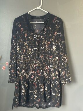 AllSaints Sheer Floral Dress Black Boho Peplum Italy Size US 2